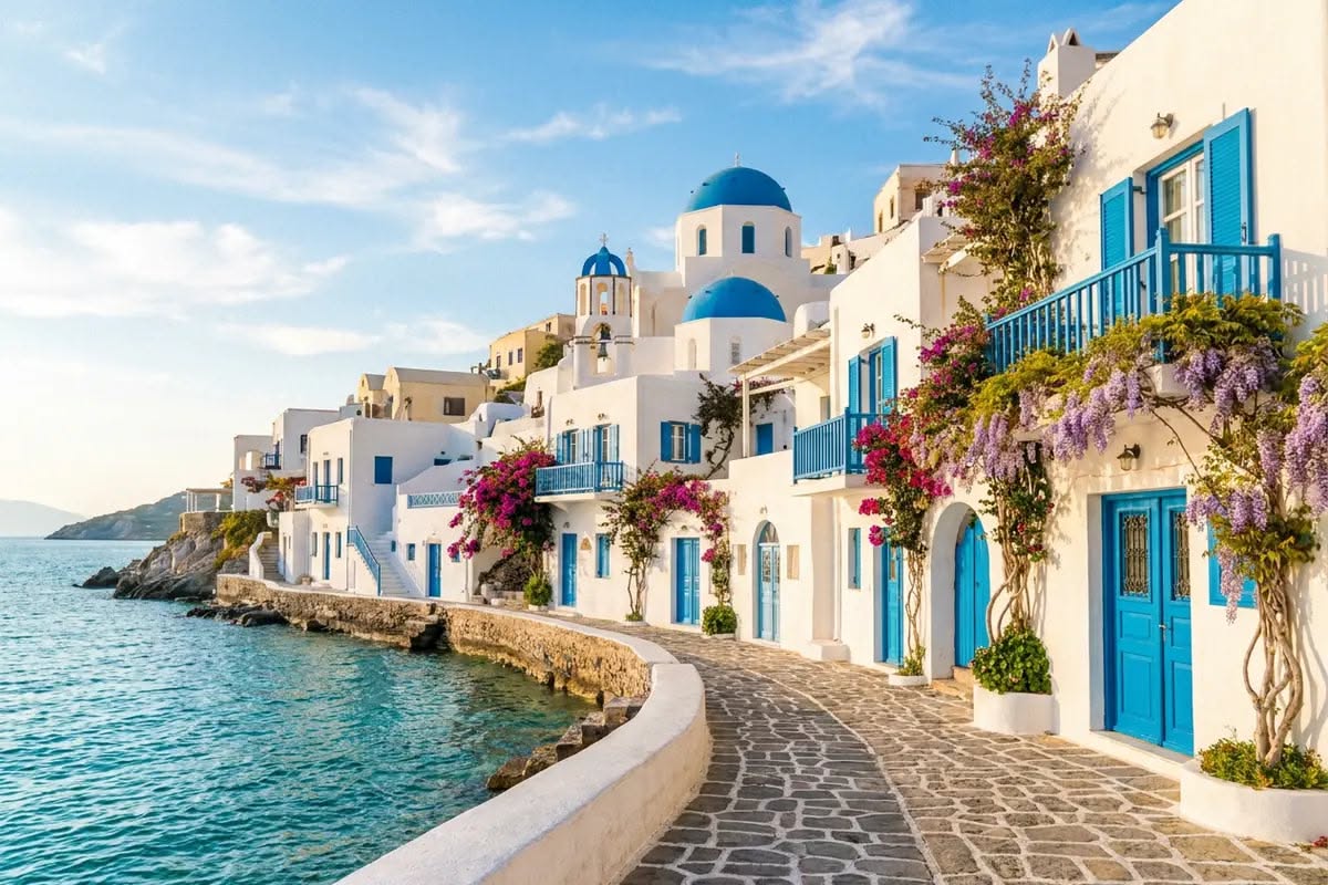 Greece travel destinations including Santorini and Mykonos