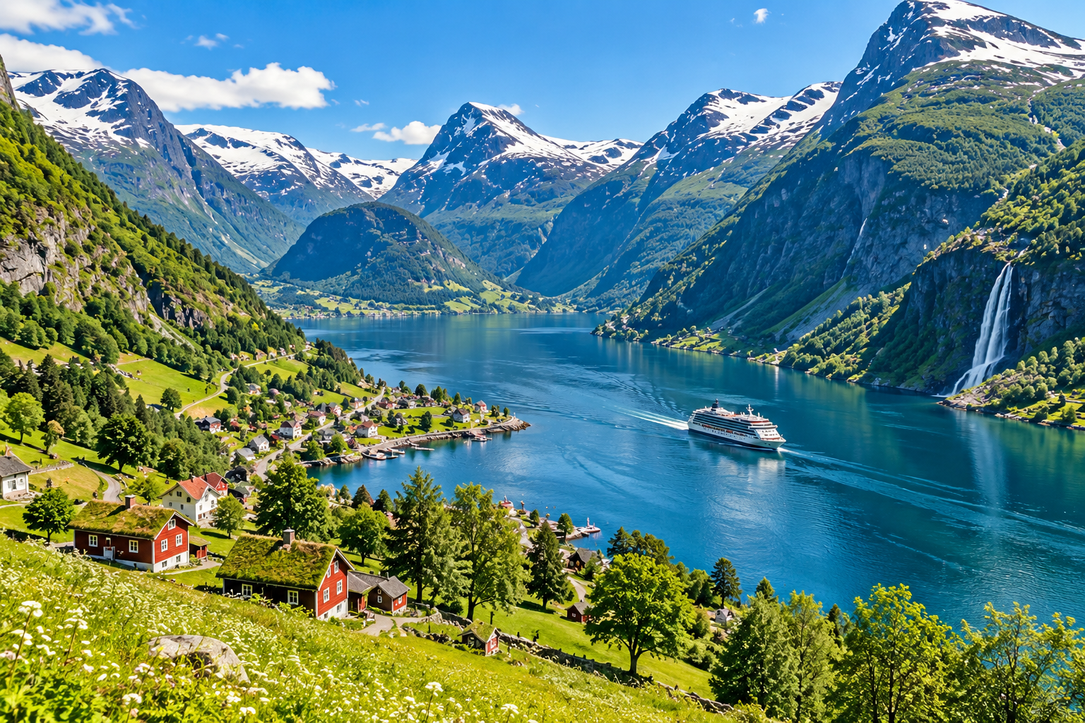 Scandinavia in summer with green mountains and fjords