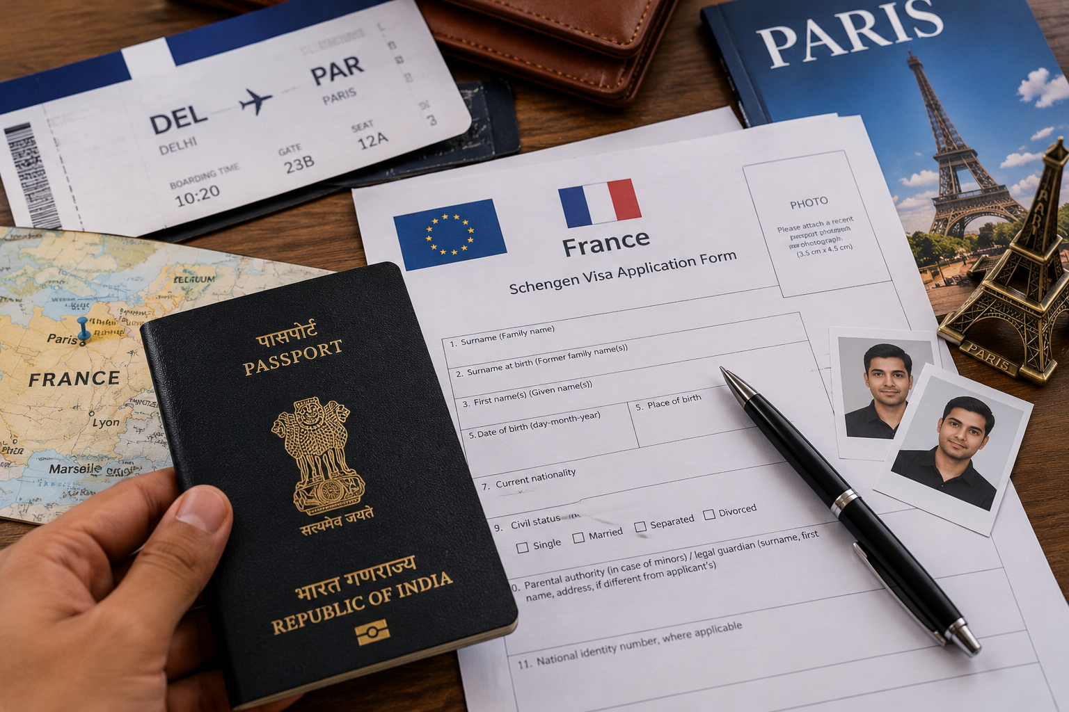 Passport and travel documents for a France tourist visa