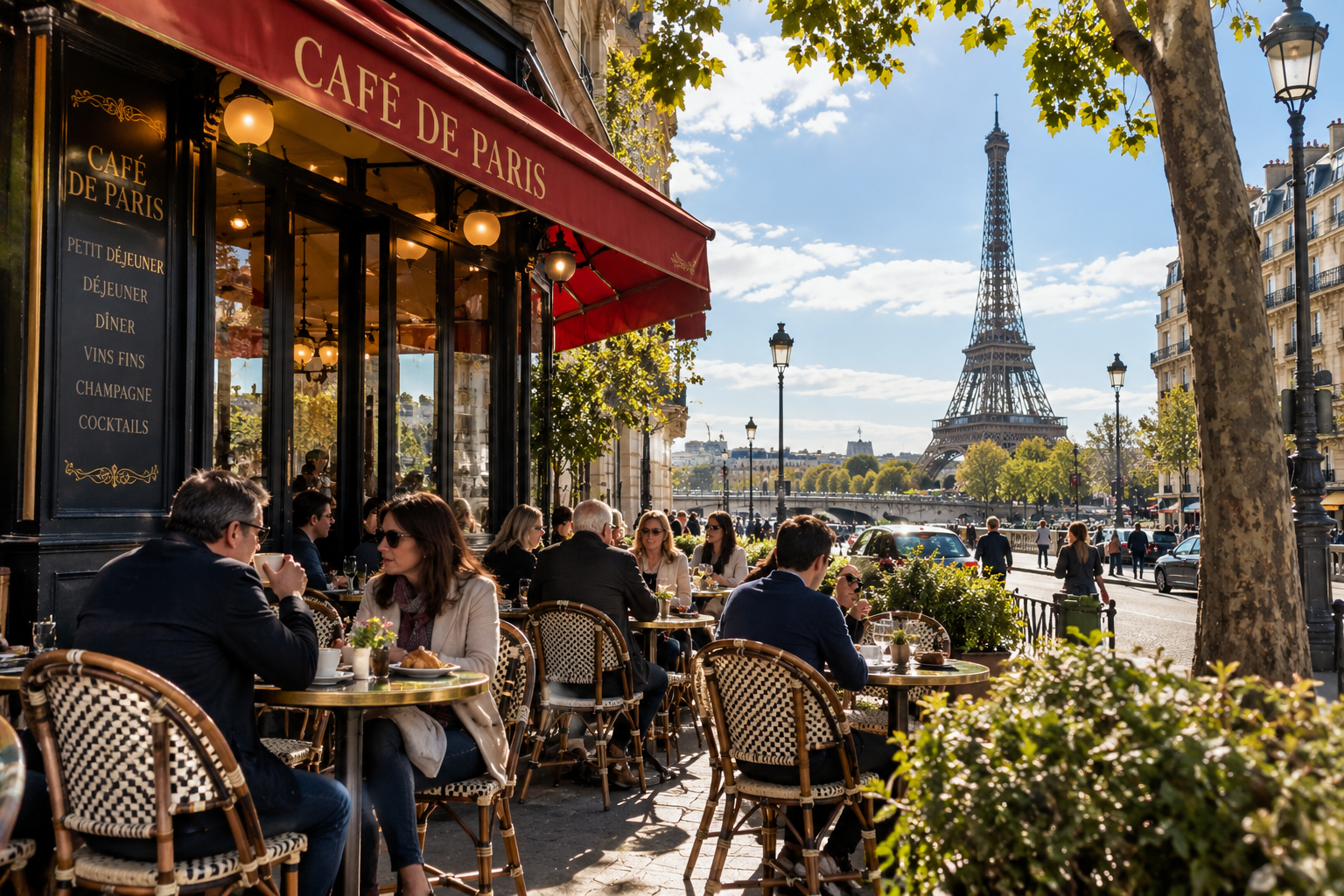 French cafe with outdoor seating in Paris